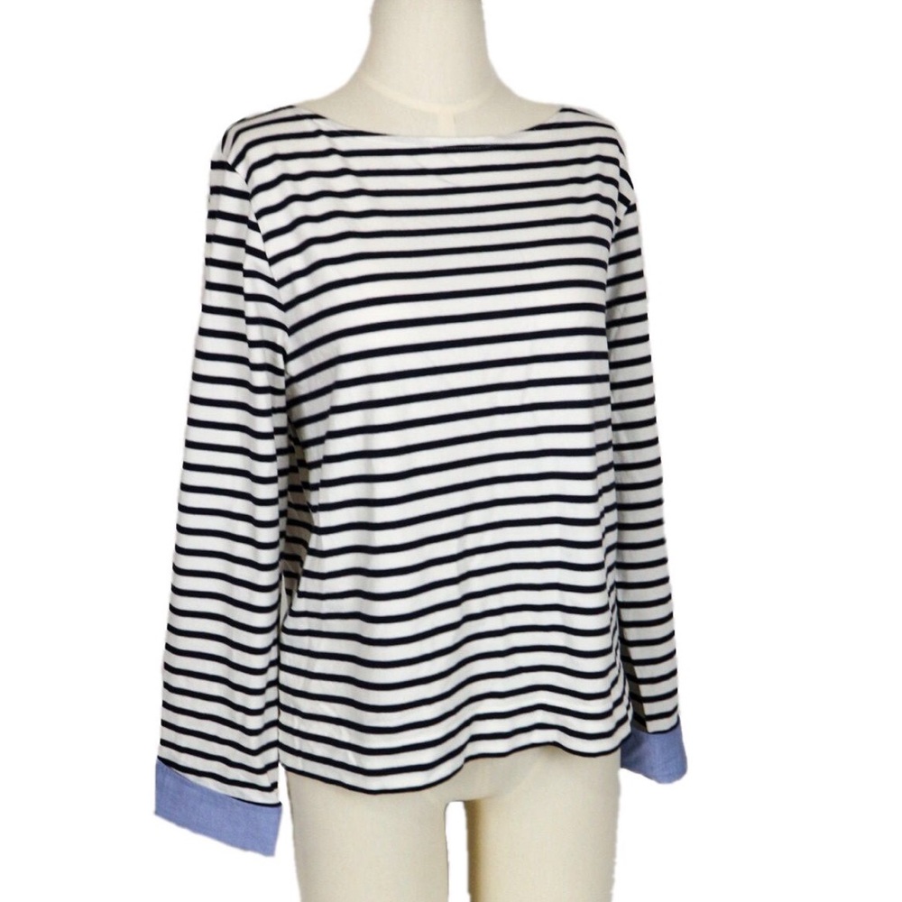 ❌SOLD❌ J. Crew Striped Boat Neck Denim Blouse XL - Picture 1 of 7